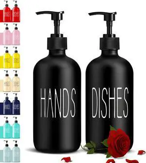 Glass Soap Dispenser Set 2 Pack,Contains Hand and Dish Soap Dispenser.Premium 16 Oz Black Kitchen Soap Dispenser Set for Kitchen Sink and Farmhouse Decor Glass Soap Dispenser Set 2 Pack,Contains Hand and Dish Soap Dispenser.Premium 16 Oz Black Kitchen Soap Dispenser Set for Kitchen Sink and Farmhouse Decor