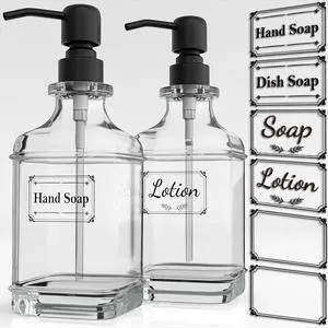 2 Pack Soap Dispenser, 18 Oz Antique Design Thick Glass Hand Dispensers; with 304 Rust Proof Stainless Steel Pump, 6Pcs Clear Stickers, for Kitchen, Bathroom- Black 2 Pack Soap Dispenser, 18 Oz Antique Design Thick Glass Hand Dispensers; with 304 Rust Proof Stainless Steel Pump, 6Pcs Clear Stickers, for Kitchen, Bathroom- Black