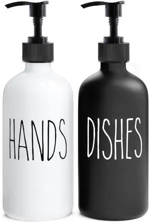 Soap Dispenser Set 2 Pack, Contains Hand and Dish Soap Dispenser, Perfect for Black and White Kitchen Decor. (Black & White) Soap Dispenser Set 2 Pack, Contains Hand and Dish Soap Dispenser, Perfect for Black and White Kitchen Decor. (Black & White)