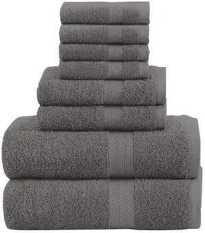 Pack of 8 Towels Set, 2 Large Bath Towels, 2 Hand Towels, 4 Wash Cloths, 100% Cotton, Lighter Weight, Quicker to Dry, Super Absorbent, Perfect for Bathroom (Grey) Pack of 8 Towels Set, 2 Large Bath Towels, 2 Hand Towels, 4 Wash Cloths, 100% Cotton, Lighter Weight, Quicker to Dry, Super Absorbent, Perfect for Bathroom (Grey)