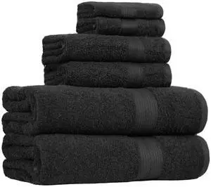 6-Piece Highly Absorbent Fade-Resistant Towel Set, 100% Cotton Towels for Bathroom, Soft, 2 Bath Towels, 2 Hand Towels, 2 Washcloths, Black 6-Piece Highly Absorbent Fade-Resistant Towel Set, 100% Cotton Towels for Bathroom, Soft, 2 Bath Towels, 2 Hand Towels, 2 Washcloths, Black