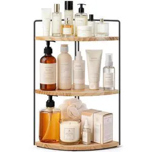 3 Tier Corner Bathroom Counter Organizer Solid Wood + Metal Stand, Bathroom Countertop Organizer for Skincare, Makeup & Vanity, Space-Saving Rustic Storage for Sink, Kitchen & Bathroom 3 Tier Corner Bathroom Counter Organizer Solid Wood + Metal Stand, Bathroom Countertop Organizer for Skincare, Makeup & Vanity, Space-Saving Rustic Storage for Sink, Kitchen & Bathroom