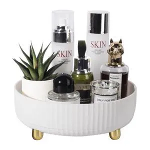 360 Rotating Makeup Perfume Organizer Skincare Tray, Small Ivory White 360 Rotating Makeup Perfume Organizer Skincare Tray, Small Ivory White