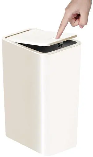 Bathroom Trash Can with Lid, 10 Liter/ 2.6 Gallon Slim Garbage Can, Small Trash Bin Waste Basket with Pop-Up Lid for Kitchen, Bedroom, Living Room, Office (White) Bathroom Trash Can with Lid, 10 Liter/ 2.6 Gallon Slim Garbage Can, Small Trash Bin Waste Basket with Pop-Up Lid for Kitchen, Bedroom, Living Room, Office (White)