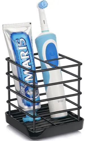 Toothbrush Holders for Bathrooms, Stainless Steel Bathroom Toothbrush Holder Kids Electric Tooth Brushing Holder Stand and Toothpaste Holder for Bathroom Accessories Organizer with Tray, Black (Small) Toothbrush Holders for Bathrooms, Stainless Steel Bathroom Toothbrush Holder Kids Electric Tooth Brushing Holder Stand and Toothpaste Holder for Bathroom Accessories Organizer with Tray, Black (Small)