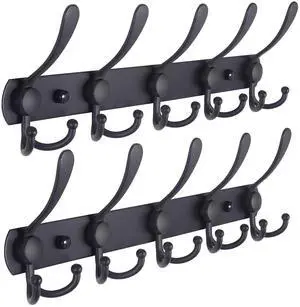 Coat Rack Wall Mounted - 5 Tri Hooks, Heavy Duty, Stainless Steel, Metal Coat Hook Rail for Coat Hat Towel Purse Robes Mudroom Bathroom Entryway (Black, 2 Packs) Coat Rack Wall Mounted - 5 Tri Hooks, Heavy Duty, Stainless Steel, Metal Coat Hook Rail for Coat Hat Towel Purse Robes Mudroom Bathroom Entryway (Black, 2 Packs)