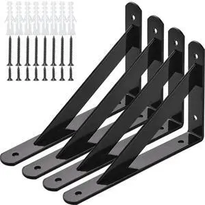 Heavy Duty Shelf Brackets, 8 in X 5 in Wall Mount L Steel Bracket for Floating Shelf, Black, 4 Pack Heavy Duty Shelf Brackets, 8 in X 5 in Wall Mount L Steel Bracket for Floating Shelf, Black, 4 Pack