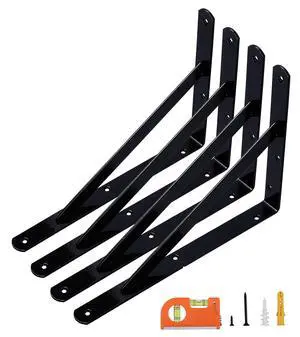 4-Pack 12 Inch Heavy Duty Shelf Brackets, Large Wall Bracket for Garage Storage Shelves, Black Powder-Coated Steel 4-Pack 12 Inch Heavy Duty Shelf Brackets, Large Wall Bracket for Garage Storage Shelves, Black Powder-Coated Steel