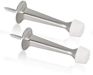 2 Pack Solid Rigid Door Stops - Heavy Duty Door Stoppers Wall Protector with Soft Rubber Tips, Satin Nickel 2 Pack Solid Rigid Door Stops - Heavy Duty Door Stoppers Wall Protector with Soft Rubber Tips, Satin Nickel