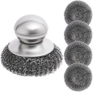 Steel Wool Scrubber with Handle, 5Pcs Stainless Steel Scrubber Set, Metal Pan & Pot Cleaner for Cast Iron, Grill, Stove, Oven, Sink, Stubborn Messes (1 Handle +4 Pads) Steel Wool Scrubber with Handle, 5Pcs Stainless Steel Scrubber Set, Metal Pan & Pot Cleaner for Cast Iron, Grill, Stove, Oven, Sink, Stubborn Messes (1 Handle +4 Pads)