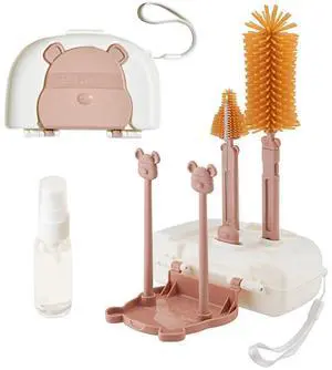 Baby Bottle Drying Rack and Cleaning Set, 7 in 1 Bottle Cleaning Brush Set with Silicone Bottle Brush, Straw Brush, Nipple Brush, Soap Dispenser, Storage Box, Drying Rack for Baby Bottle (Brown) Baby Bottle Drying Rack and Cleaning Set, 7 in 1 Bottle Cleaning Brush Set with Silicone Bottle Brush, Straw Brush, Nipple Brush, Soap Dispenser, Storage Box, Drying Rack for Baby Bottle (Brown)