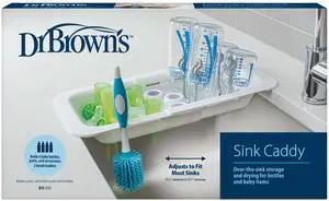 Sink Caddy for Baby Bottles and Parts with Two Brush Holders, Over the Sink Kitchen Storage, Drying Rack, and Organizer, BPA-Free Sink Caddy for Baby Bottles and Parts with Two Brush Holders, Over the Sink Kitchen Storage, Drying Rack, and Organizer, BPA-Free