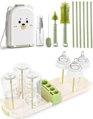 Travel Bottle Cleaner kit, 7in1 Baby Toddler Travel Essential Silicone Bottle Brush Set, Nipple, Drying Rack, Straw, & Breast Pump Cleaning, Soap Dispenser & Organizer Case, Gift Mom Travel Bottle Cleaner kit, 7in1 Baby Toddler Travel Essential Silicone Bottle Brush Set, Nipple, Drying Rack, Straw, & Breast Pump Cleaning, Soap Dispenser & Organizer Case, Gift Mom