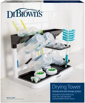 Drying Tower, Stand-Up Drying Rack, Countertop Baby Bottle Drying with Organized Storage for Baby Essentials, Space Saving Vertical Rack, Black/White Drying Tower, Stand-Up Drying Rack, Countertop Baby Bottle Drying with Organized Storage for Baby Essentials, Space Saving Vertical Rack, Black/White