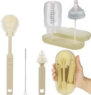 Portable Baby Bottle Brush Set 5-in-1 Silicone Baby Bottle Cleaner Kit with Nipple Brush, Straw Brush, Drying Rack & Travel Case BPA-Free, Bottle Washing Set for On-the-Go (Light Yellow) Portable Baby Bottle Brush Set 5-in-1 Silicone Baby Bottle Cleaner Kit with Nipple Brush, Straw Brush, Drying Rack & Travel Case BPA-Free, Bottle Washing Set for On-the-Go (Light Yellow)