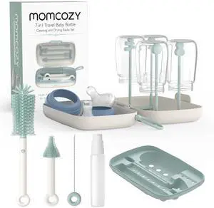 7-in-1 Baby Bottle Brush Set with Drying Rack, Green 7-in-1 Baby Bottle Brush Set with Drying Rack, Green
