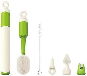Baby Bottle Brush Set for Baby Bottles, 5 Cleaning Tools with Silicone Bottle and Nipple Brush Heads, Straw Brush, Detail Brush, Cup Rim Cleaner, Integrated Travel Storage, (Green) Baby Bottle Brush Set for Baby Bottles, 5 Cleaning Tools with Silicone Bottle and Nipple Brush Heads, Straw Brush, Detail Brush, Cup Rim Cleaner, Integrated Travel Storage, (Green)