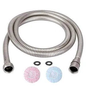 Kink-free Shower Hoses 98" Extra-long for Handheld Shower Head Hose Replacement with 2 Shower Caps Flexible Metal Sleeves Brass Connectors Stainless Steel Brushed Nickel 98 Inch Kink-free Shower Hoses 98" Extra-long for Handheld Shower Head Hose Replacement with 2 Shower Caps Flexible Metal Sleeves Brass Connectors Stainless Steel Brushed Nickel 98 Inch