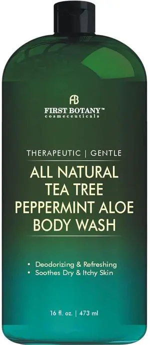 ALL Natural Body Wash - Fights Body Odor, Athletes Foot, Jock Itch, Nail Issues, Dandruff, Acne, Eczema, Shower Gel for Women & Men, Skin Cleanser -16 fl oz (Tea Tree Mint) ALL Natural Body Wash - Fights Body Odor, Athletes Foot, Jock Itch, Nail Issues, Dandruff, Acne, Eczema, Shower Gel for Women & Men, Skin Cleanser -16 fl oz (Tea Tree Mint)
