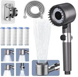 Ion Drop Shower Head - High Pressure Handheld Showerhead with 5 Filters, 4 Spray Modes, Pause Switch, Ion Shower Head with 59" Explosion-Proof Hose & Bracket for Hard Water & Pets, Gray Ion Drop Shower Head - High Pressure Handheld Showerhead with 5 Filters, 4 Spray Modes, Pause Switch, Ion Shower Head with 59" Explosion-Proof Hose & Bracket for Hard Water & Pets, Gray