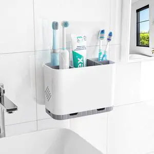 Toothbrush and Toothpaste Holders for Bathrooms Countertop - Detachable 5 Slots Kids Electric Toothbrush Holders Set Wall Mounted with Removable Dividers for Bathroom Decor and Accessories Organizer Toothbrush and Toothpaste Holders for Bathrooms Countertop - Detachable 5 Slots Kids Electric Toothbrush Holders Set Wall Mounted with Removable Dividers for Bathroom Decor and Accessories Organizer