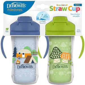 Milestones Insulated Sippy Cup with Straw and Handles, Spill-Proof Tumbler with Lid, 2-Pack, Blue & Green, 10 oz/300 mL, BPA Free, 12m+ Milestones Insulated Sippy Cup with Straw and Handles, Spill-Proof Tumbler with Lid, 2-Pack, Blue & Green, 10 oz/300 mL, BPA Free, 12m+