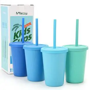 4 Pack Wheat Straw Cups with Lid and Straws, 10 oz Unbreakable Kids Cup, Reusable Drinking Cups, Small Water Cup, Colourful Tumbler Cups for Kitchen, BPA Free, Dishwasher & Microwave Safe 4 Pack Wheat Straw Cups with Lid and Straws, 10 oz Unbreakable Kids Cup, Reusable Drinking Cups, Small Water Cup, Colourful Tumbler Cups for Kitchen, BPA Free, Dishwasher & Microwave Safe