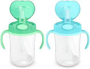 Spill Proof Dishwasher Safe Silicone Weighted Straw Sippy Cup with Removable Handles, BPA Free, 9 Ounces, Blue/Green, Pack of 2 (Previously Mama Bear) Spill Proof Dishwasher Safe Silicone Weighted Straw Sippy Cup with Removable Handles, BPA Free, 9 Ounces, Blue/Green, Pack of 2 (Previously Mama Bear)