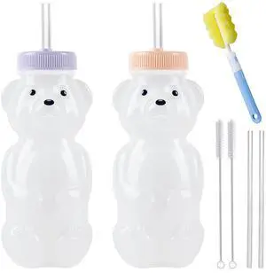 Honey Bear Straw Cups, Juice Bear Bottle Drinking Cup Long Straws with 4 Flexible Straws & Cleaning Tools, 8-Ounce Therapy Sippy Bottles for Speech and Feeding Training, Food-Grade & BPA Free 2 Pack Honey Bear Straw Cups, Juice Bear Bottle Drinking Cup Long Straws with 4 Flexible Straws & Cleaning Tools, 8-Ounce Therapy Sippy Bottles for Speech and Feeding Training, Food-Grade & BPA Free 2 Pack