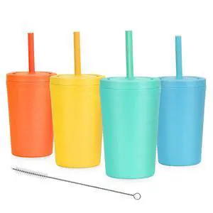 Reusable Wheat Straw Cups with Lids and Silicone Straws, 10 Oz Chip Resistant E-Co Friendly Small Water Cups for Milk, Drinks, Smoothies - 4 Colors Reusable Wheat Straw Cups with Lids and Silicone Straws, 10 Oz Chip Resistant E-Co Friendly Small Water Cups for Milk, Drinks, Smoothies - 4 Colors
