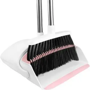 Broom with Dustpan Combo Set for Home, 52-in Long Adjustable Handle Angle Broom and Dustpan Set with Dustpan Comb Teeth for Sweeping Pet Hair Food Dirt Kitchen (White-Pink) Broom with Dustpan Combo Set for Home, 52-in Long Adjustable Handle Angle Broom and Dustpan Set with Dustpan Comb Teeth for Sweeping Pet Hair Food Dirt Kitchen (White-Pink)