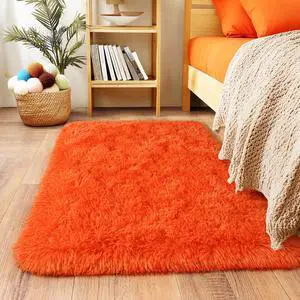 2x3 Small Rugs for Bedroom Hallways,Orange Soft Fluffy Shaggy Bedside Rug 2x3 Small Rugs for Bedroom Hallways,Orange Soft Fluffy Shaggy Bedside Rug