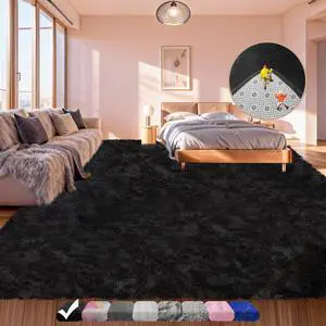 Black Shaggy Area Rug for Living Room Bedroom, Ultra Soft Fluffy Fuzzy Furry Rugs 4x6 ft, Upgrade Non-Slip Plush Shag Bedside Rug, Indoor Floor Carpet for Kids Girls Boys, Dorms, Nursery, Home Decor Black Shaggy Area Rug for Living Room Bedroom, Ultra Soft Fluffy Fuzzy Furry Rugs 4x6 ft, Upgrade Non-Slip Plush Shag Bedside Rug, Indoor Floor Carpet for Kids Girls Boys, Dorms, Nursery, Home Decor