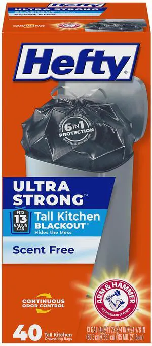 Ultra Strong 13 Gal Kitchen Trash Bags, Black, Unscented, 40ct Ultra Strong 13 Gal Kitchen Trash Bags, Black, Unscented, 40ct