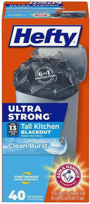 Ultra Strong 13 Gal Kitchen Trash Bags, Black, Clean Burst, 40ct Ultra Strong 13 Gal Kitchen Trash Bags, Black, Clean Burst, 40ct