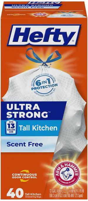 Ultra Strong 13 Gal Kitchen Trash Bags, White, Unscented, 40ct Ultra Strong 13 Gal Kitchen Trash Bags, White, Unscented, 40ct