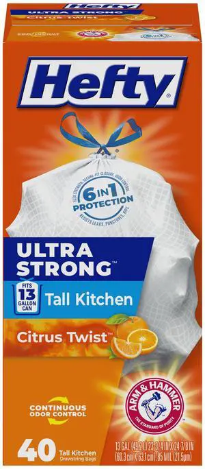 Ultra Strong Tall Kitchen Trash Bags - Citrus Twist, 13 Gallon, 40 Count Ultra Strong Tall Kitchen Trash Bags - Citrus Twist, 13 Gallon, 40 Count