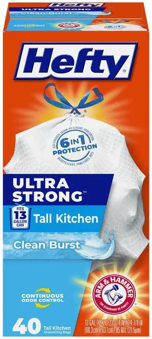 Ultra Strong 13 Gal Kitchen Trash Bags, White, Clean Burst, 40ct Ultra Strong 13 Gal Kitchen Trash Bags, White, Clean Burst, 40ct
