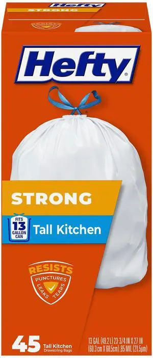Strong 13G Tall Kitchen Trash Bags, White, Unscented, 45ct Strong 13G Tall Kitchen Trash Bags, White, Unscented, 45ct