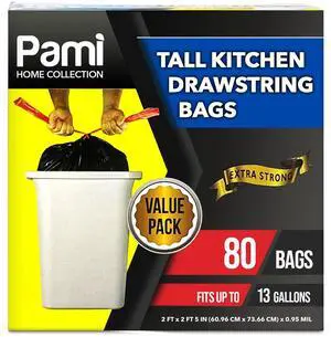 13-Gallon Tall Kitchen Drawstring Trash Bags,Black,Unscented,80-Pack 13-Gallon Tall Kitchen Drawstring Trash Bags,Black,Unscented,80-Pack