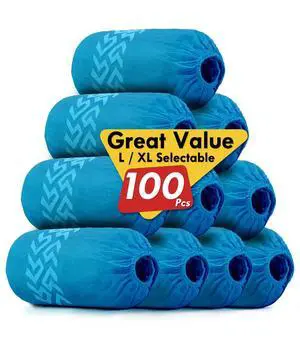 Disposable Shoe Covers 100 Pack (50 Pairs) | Non-Slip, Durable Non-Woven Fabric Boot Covers for Indoors, X-Large Recyclable Shoe Protectors, Stretchable Fits Up to Size 13 US Men & Work Boots Disposable Shoe Covers 100 Pack (50 Pairs) | Non-Slip, Durable Non-Woven Fabric Boot Covers for Indoors, X-Large Recyclable Shoe Protectors, Stretchable Fits Up to Size 13 US Men & Work Boots