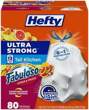 Ultra Strong 13 Gal Kitchen Trash Bags, White, Fabuloso Citrus, 80ct Ultra Strong 13 Gal Kitchen Trash Bags, White, Fabuloso Citrus, 80ct