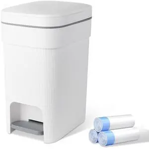 Small Bathroom Trash Can with Lid Slim Step Garbage Can 2.6 Gallon White Small Bathroom Trash Can with Lid Slim Step Garbage Can 2.6 Gallon White