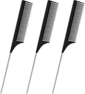 3 Pack Hair Rat Tail Combs Set, Parting Rattail, Teasing Fine Tooth Comb, Metal Hair Pick Detangling, Heat Resistant Carbon Fiber Teasing Comb, and Stainless Steel Pintail(Black) 3 Pack Hair Rat Tail Combs Set, Parting Rattail, Teasing Fine Tooth Comb, Metal Hair Pick Detangling, Heat Resistant Carbon Fiber Teasing Comb, and Stainless Steel Pintail(Black)