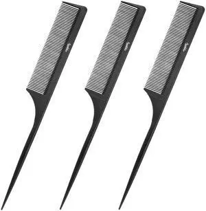 3Pcs 9Inch Rat Tail Comb for WomenFine Tooth Parting CombCarbon Fiber Heat Resistant Anti Static Teasing for Back Combing Root Teasing Adding Volume Evening Styling (Black) 3Pcs 9Inch Rat Tail Comb for WomenFine Tooth Parting CombCarbon Fiber Heat Resistant Anti Static Teasing for Back Combing Root Teasing Adding Volume Evening Styling (Black)