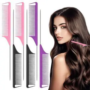 6PCS Rat Tail Combs Set, Parting Comb for Braiding, Hair Teasing & Sectioning, Heat Resistant Anti-Static Carbon Fiber Hair Comb with Stainless Steel Pin Tail (6 Pcs) 6PCS Rat Tail Combs Set, Parting Comb for Braiding, Hair Teasing & Sectioning, Heat Resistant Anti-Static Carbon Fiber Hair Comb with Stainless Steel Pin Tail (6 Pcs)