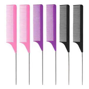 6PCS Rat Tail Combs Set, Parting Fine Tooth Combs with Metal Pick for Braiding Hair Women/Men Highlighting and Parting(Purple, Black, Pink) 6PCS Rat Tail Combs Set, Parting Fine Tooth Combs with Metal Pick for Braiding Hair Women/Men Highlighting and Parting(Purple, Black, Pink)