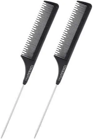 2 Pack Rat Tail Comb Black Teasing Comb for Sectioning, Parting, Styling Hair (Stainless Steel Pintail) 2 Pack Rat Tail Comb Black Teasing Comb for Sectioning, Parting, Styling Hair (Stainless Steel Pintail)