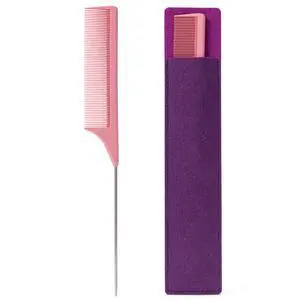 Rattail Carbon Comb - Wide Tooth, Teasing, Metal Parting, Perfect for Lifting and Hairstyling, Lightweight, Pink Rattail Carbon Comb - Wide Tooth, Teasing, Metal Parting, Perfect for Lifting and Hairstyling, Lightweight, Pink