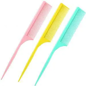 3 Pack Rat Tail Combs Fine Tooth Parting Tip for Women Carbon Fiber Heat Resistant Anti Static Teasing for Back Combing Root Teasing Adding Volume Evening Styling(Pink, Yellow, Green) 3 Pack Rat Tail Combs Fine Tooth Parting Tip for Women Carbon Fiber Heat Resistant Anti Static Teasing for Back Combing Root Teasing Adding Volume Evening Styling(Pink, Yellow, Green)